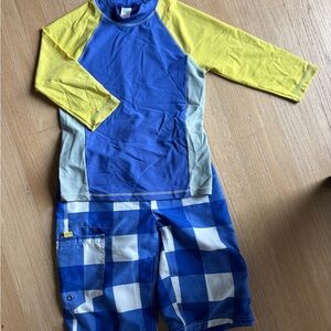 Mini Boden Rashguard and Swim Trunks